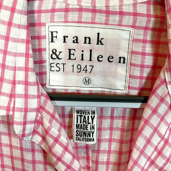 FRANK & EILEEN Pink Gingham Linen Barry Shirt  size Medium - Picture 5 of 11